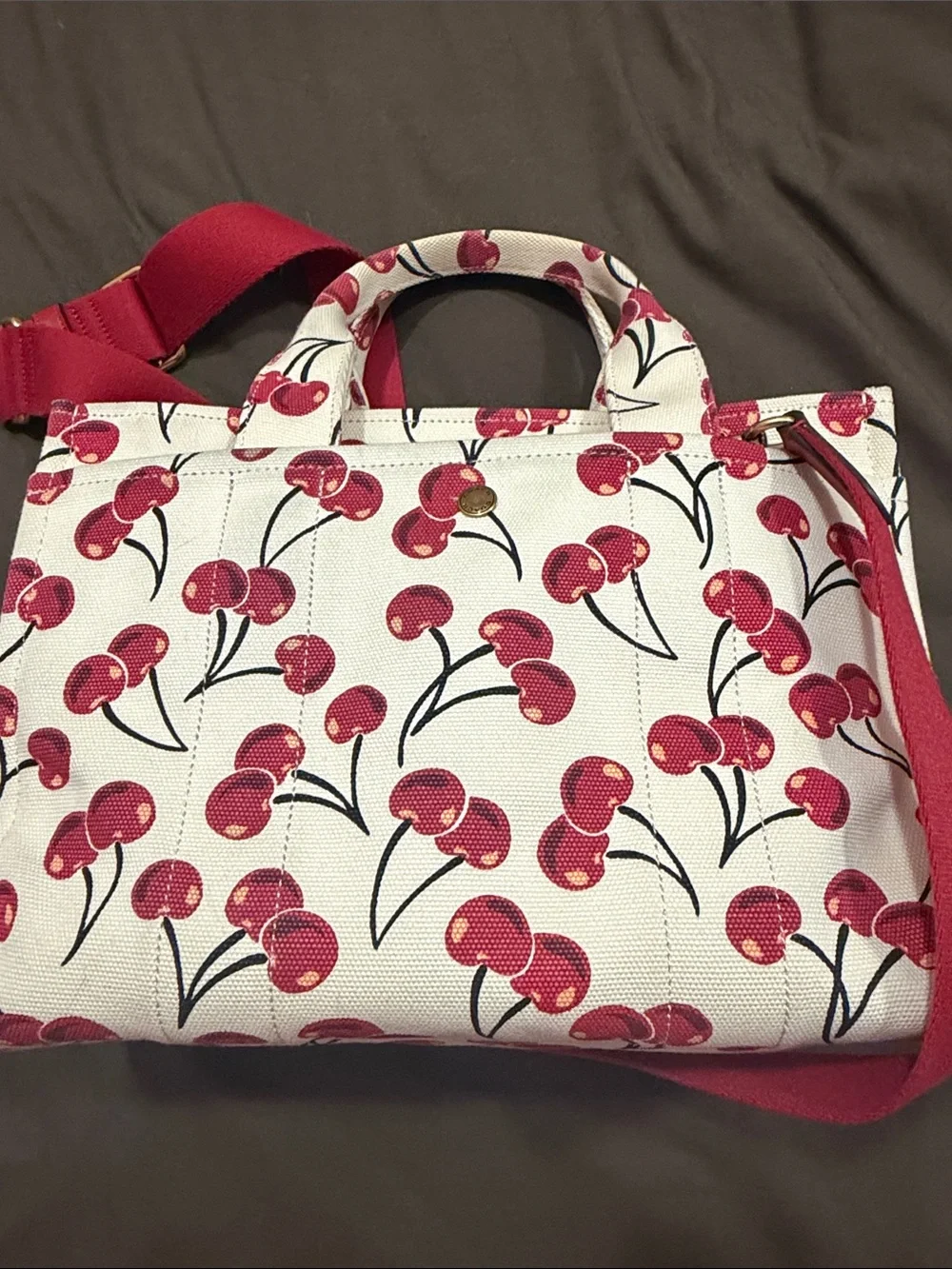 Coach Cherry-Print Canvas Tote in White and Red